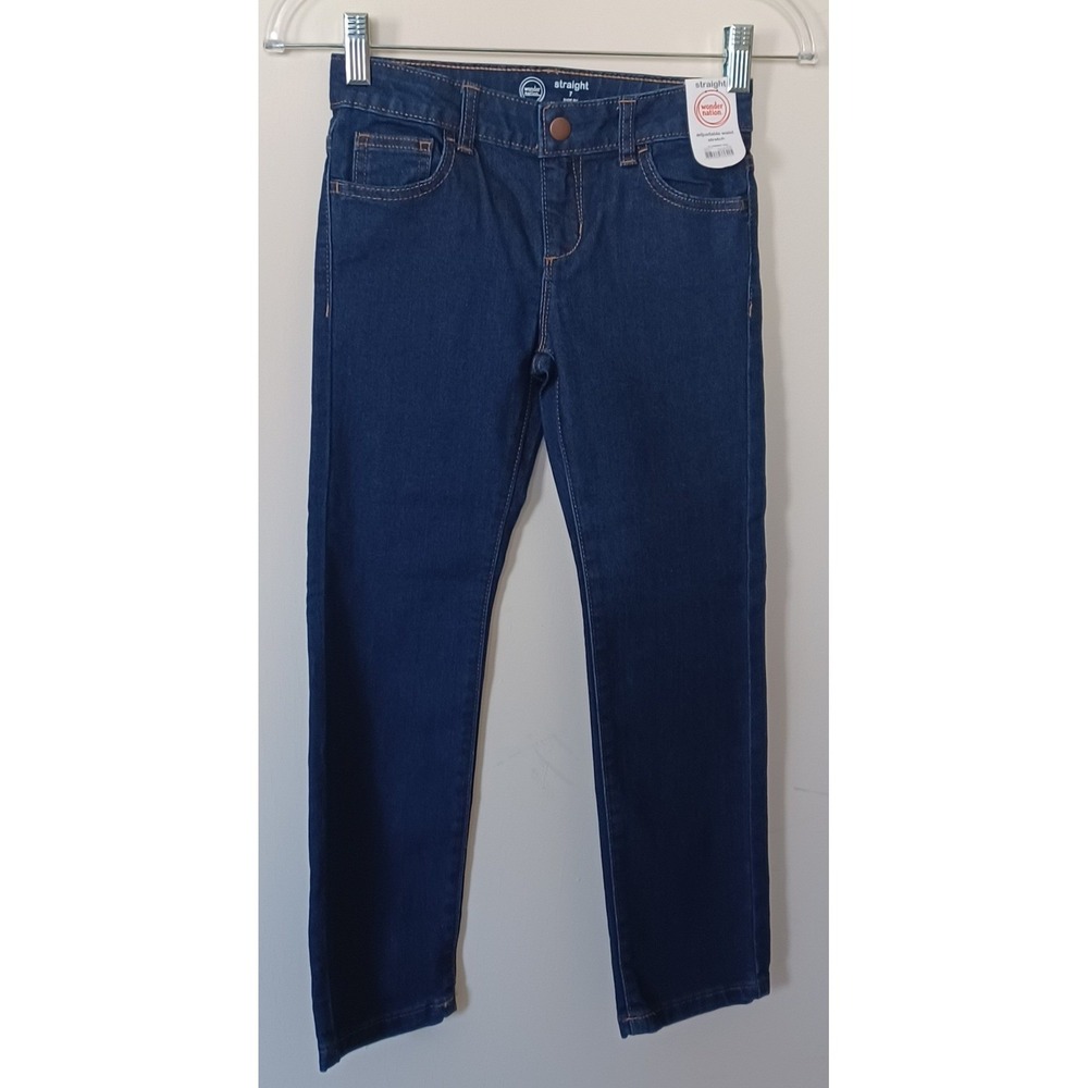 Wonder Nation Boys Straight Leg Jeans Dark Wash Adjustable Waist‎ Size 7 NWT